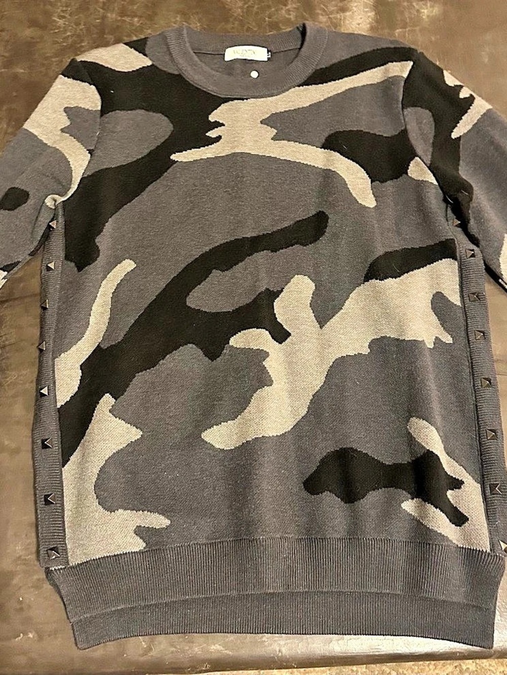 Valentino Camo Studded Crewneck Gray & Black XL Like New